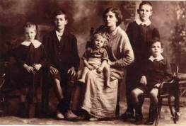 Maggie Trevenen (nee Cunningham) and young children: L-R Harry, Howard, Phil (on knee), Caffrey (standing), Jack. Courtesy Mary Outh-Aut.